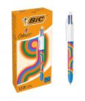 Bic 4 Colours Decors Lines Boligrafo de Bola Retractil - Punta Media de 1.0mm - Tinta con Base de Aceite - 4 Colores