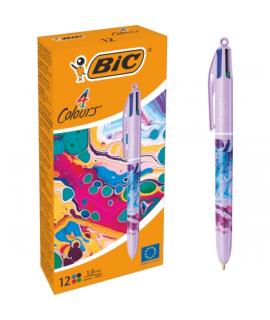 Bic 4 Colours Decors Hydro Boligrafo de Bola Retractil - Punta Media de 1.0mm - Tinta con Base de Aceite - 4 Colores