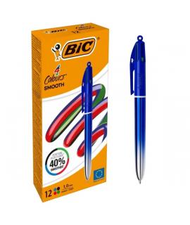 Bic 4 Colours Smooth Gradient Azul Boligrafo de Bola Retractil - Punta Media de 1.0mm - Escritura un 40% mas Suave - 4 Colores