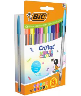 Bic Cristal Multicolour Pack de 20 Boligrafos de Bola - Punta 1.6mm - Trazo 0.42mm - Tinta con Base de Aceite - Colores Surtidos