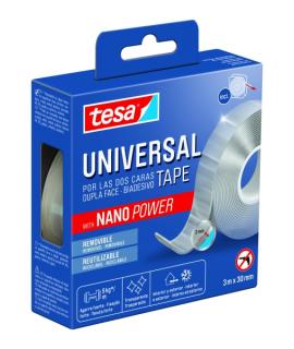 Tesa Cinta Universal de Doble Cara con Nano Power 30mm x 3 Metros - Soporta Cargas Pesadas - Puede Retirarse sin Dejar Residuos 