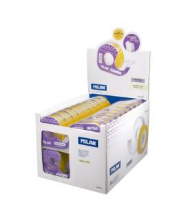 Milan Expositor de 36 Cintas Adhesivas Transparentes con Dispensador - Medidas 19mm x 33m - Color Amarillo Transparente