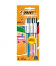 Bic 4 Colours Shine Pack de 3 Boligrafos de Bola Retractil - Punta de 1mm - Trazo de 0.4mm - Tinta con Base de Aceite - Cuerpo O