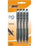 Bic Bu3 Pack de 4 Boligrafos Retractiles - Punta Media de 1mm - Trazo 0.32mm - Grip de Goma - Escritura mas Fluida - Color Negro
