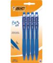 Bic Bu3 Pack de 4 Boligrafos Retractiles - Punta Media de 1mm - Trazo 0.32mm - Grip de Goma - Escritura mas Fluida - Color Azul