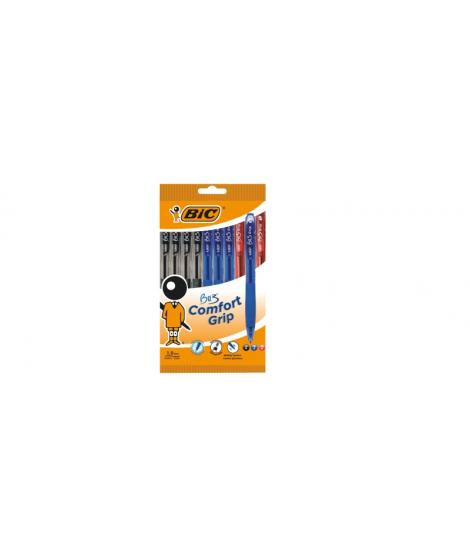 Bic Bu3 Pack de 10 Boligrafos Retractiles - Punta Media de 1mm - Trazo 0.32mm - Grip de Goma - Escritura mas Fluida - Colores Su
