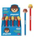 Dohe Playmobil Expositor de 24 Boligrafos Borrables - Punta Bola Metalica 1mm - Trazo 0.5mm - Capuchon Decorado con Muñecos Play