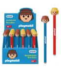 Dohe Playmobil Expositor de 24 Boligrafos Borrables - Punta Bola Metalica 1mm - Trazo 0.5mm - Capuchon Decorado con Muñecos Play