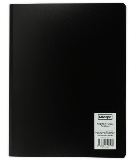 MKtape Carpeta con 20 Fundas Portadocumentos - Tamaño A4 - Color Negro