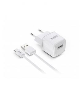 Urban Factory Powee Cargador de Pared USB-A 2.4 A/12W - Cable USB-A a USB-C de 1m - Color Blanco