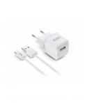 Urban Factory Powee Cargador de Pared USB-A 2.4 A/12W - Cable USB-A a USB-C de 1m - Color Blanco