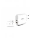 Urban Factory Powee Cargador de Pared USB-C de 45W y USB-A de 18W - Cable USB-A a USB-C de 1m - Color Blanco