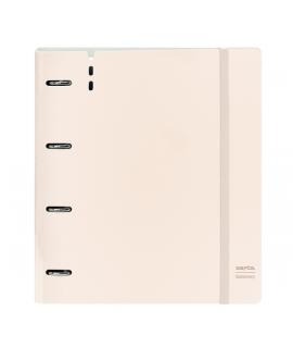 Safta Carpeta de 4 Anillas - PP Foam - Anillas de 35mm - Incluye 100 Hojas A4 - 27x32x4cm - Color Beige