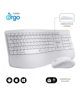 Subblim Dual Office Prowave White Pack de Teclado Ergonomico + Raton 3200dpi Inalambricos Bluetooth 5.3 y Receptor USB - Bateria