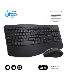 Subblim Dual Office Prowave Black Pack de Teclado Ergonomico + Raton 3200dpi Inalambricos Bluetooth 5.3 y Receptor USB - Bateria