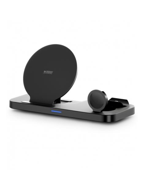 Urban Factory Powee Cargador Inalambrico 3 en 1 con Funcion Soporte 15W - Smartphone / Smartwatch / Auriculares - Color Negro