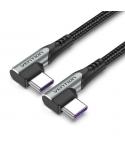 Vention Cable USB-C 2.0 a USB-C 2.0 5A 100W - 0.5m - Trenzado - Acodado en los Dos Extemos - Color Gris