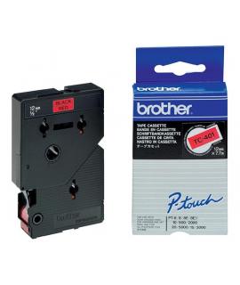 Brother TC401 Cinta Laminada Original para Rotuladora - Texto Negro sobre Fondo Rojo - Ancho 12mm x 7 metros