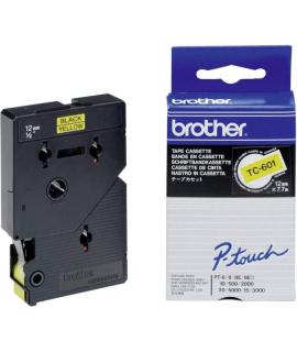 Brother TC601 Cinta Laminada Original para Rotuladora - Texto Negro sobre Fondo Amarillo - Ancho 12mm x 7 metros