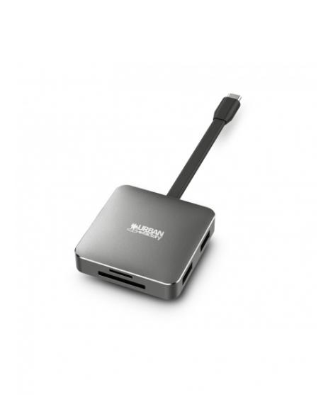 Urban Factory Hubee Light Mini HUB - USB-C Macho - USB-A/HDMI/SD/MSD Hembra - 100W PD - Color Gris Metal