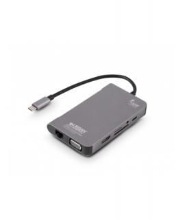 Urban Factory Hubee Plus HUB 10 en 1 - USB-C Macho - Hembra: USB-C/USB-A/HDMI/SD/MSD/JACK 3.5mm/RJ45/VGA Hembra - Color Gris Met