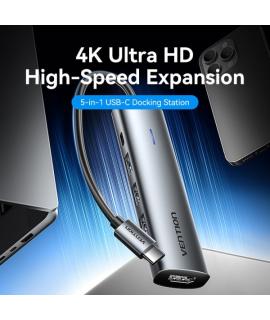Vention Docking Station 5 en 1 USB-C a HDMI/3xUSB3.0/USB-C PD 100W - 0.15m - Color Gris
