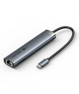 Vention Docking Station 6 en 1 USB-C a HDMI/3xUSB3.0/USB-C 3.2 G1/RJ45/PD 100W - 0.15m - Color Gris