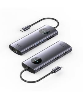 Vention Docking Station 9 en 1 USB-C a 2xHDMI/2xUSB3.0/USB 2.0/RJ45/SD/TF/PD 100W - 0.15m - Color Gris