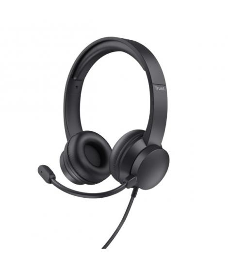 Trust Auriculares con Cable para Portatil - Microfono Ajustable - Diadema Ajustable - Control de Volumen - Color Negro