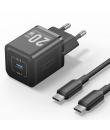Vention Cargador de Pared GaN USB-C 20W - Cable USB-C 1m - Color Negro