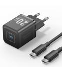 Vention Cargador de Pared GaN USB-C 20W - Cable USB-C 1m - Color Negro