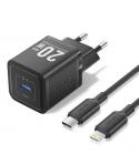 Vention Cargador de Pared GaN USB-C 20W - Cable USB-C a Lightning 1m - Color Negro