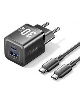 Vention Cargador de Pared GaN USB-C 30W - Cable USB-C 1m - Color Negro