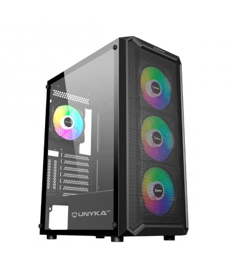 Unykach Armor 3Gen Caja ATX, Micro ATX, ITX - Lateral de Vidrio Templado - USB-A 3.0 y Audio - 4 Ventiladores 120mm ARGB Instala