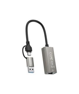 XO HUB018 Adaptador de Red RJ45 a USB 3.0 y USB-C - Color Plata