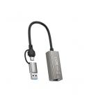 XO HUB018 Adaptador de Red RJ45 a USB 3.0 y USB-C - Color Plata
