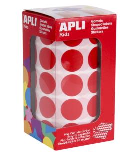 Apli Rollo de 1770 Gomets Redondos Rojos - Ø 20mm - Adhesivo Permanente - Desarrolla Habilidades y Capacidades en Niños