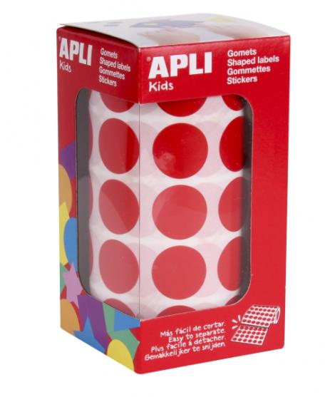 Apli Rollo de 1770 Gomets Redondos Rojos - Ø 20mm - Adhesivo Permanente - Desarrolla Habilidades y Capacidades en Niños