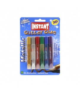 Instant Glitter Glue Metallic Pack de 6 Tubos de Pegamento con Purpurina 10.5ml - Para Distintas Superficies - Sin Disolventes -