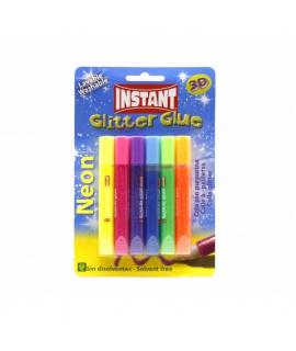 Instant Glitter Glue Neon Pack de 6 Tubos de Pegamento con Purpurina 10.5ml - Para Distintas Superficies - Sin Disolventes - Col