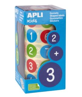 Apli Rollo de 900 Gomets Redondos con Numeros Ø 20 mm - Adhesivo Removible Base Agua - Fomenta Aprendizaje - Libre de Disolvente