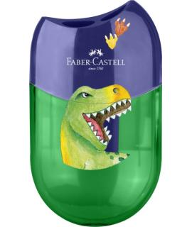 Faber-Castell Dinosaurio Sacapuntas de 2 Orificios con Deposito - Diseño Atractivo de Dinosaurio - Color Verde/Azul