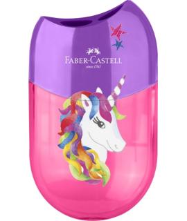 Faber-Castell Unicornio Sacapuntas de 2 Orificios con Deposito - Diseño Atractivo de Unicornio - Color Rosa/Violeta