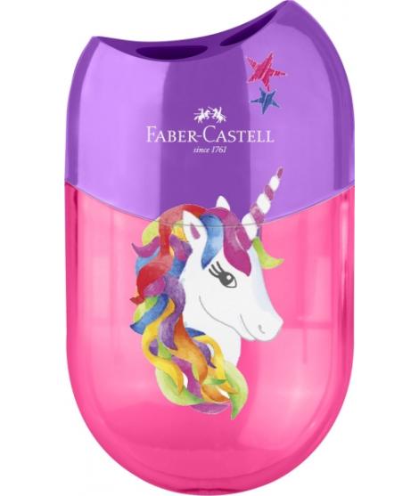 Faber-Castell Unicornio Sacapuntas de 2 Orificios con Deposito - Diseño Atractivo de Unicornio - Color Rosa/Violeta