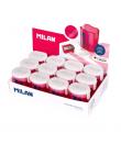 Milan Nata® 624 Expositor de 12 Sacapuntas con Deposito - Cuchilla de Acero - Color Blanco/Rosa