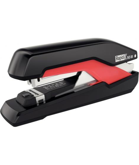 Rapid Supreme Omnipress SO30 Grapadora de Sobremesa - Hasta 30 Hojas - Grapado sin Esfuerzo - Color Negro/Rojo