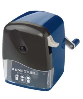 Staedtler Mars 501 Afilalapices de Manivela - Para Lapices de hasta 12mm Ø - Cuchilla Giratoria de Metal - Color Azul