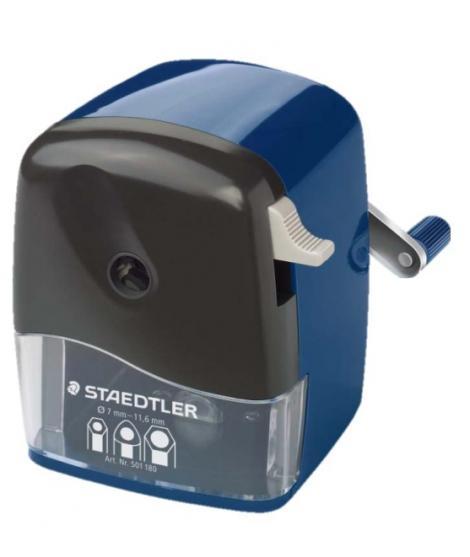 Staedtler Mars 501 Afilalapices de Manivela - Para Lapices de hasta 12mm Ø - Cuchilla Giratoria de Metal - Color Azul