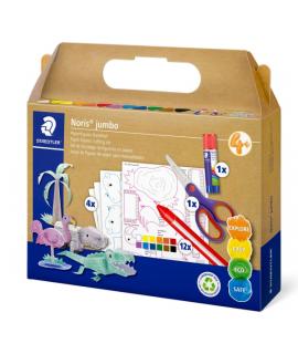 Staedtler Noris Junior Conjunto de Manualidades Pack de 9 Cera Jumbo Noris + Barra de Pegamento + Tijeras + 4 Plantillas para Ma