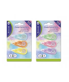 Bismark Mini Pastel Pack de 3 Cintas Correctoras 5mmx5m - Perfecta Adherencia al Papel - Presentacion en Blister - Cuerpo de Col